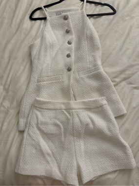 Endless Rose White Textured Button Halter Top